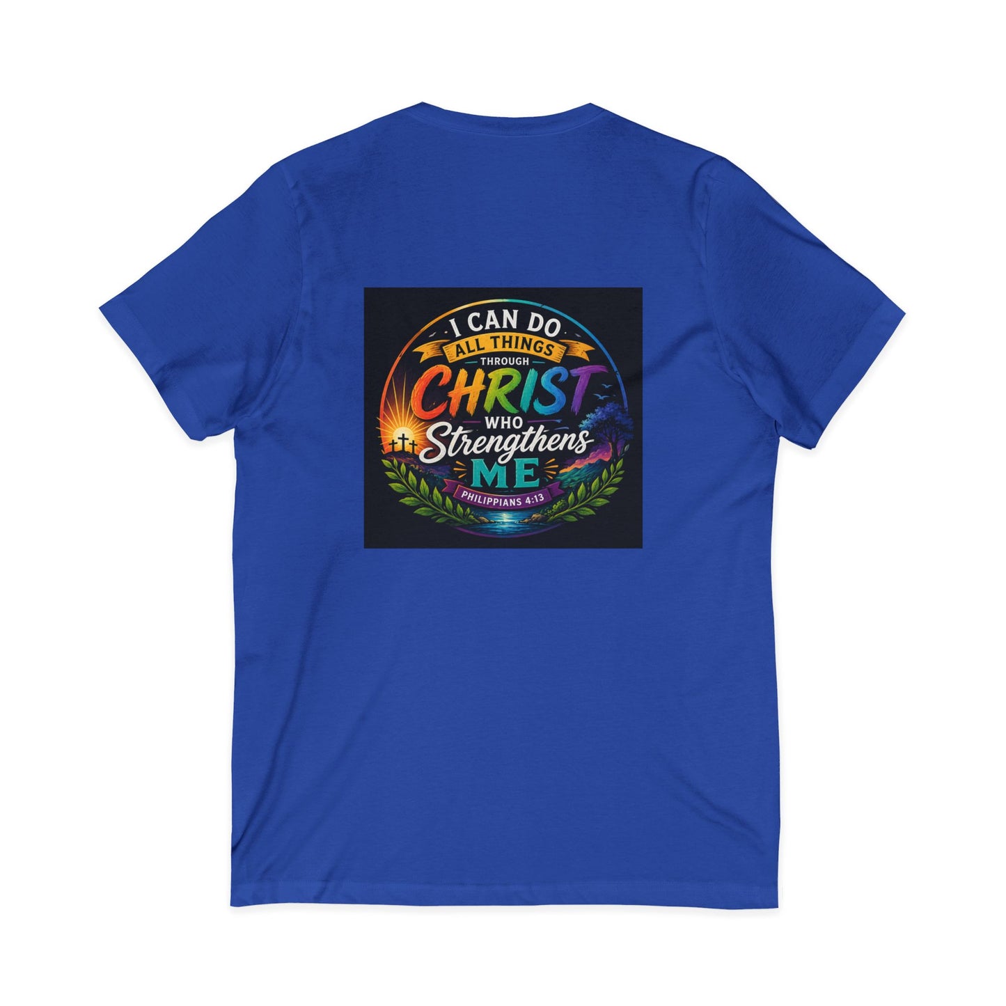 Christian V-Neck Tee – "I Can Do All Things Through Christ Who Strengthens Me" Inspirational Shirt