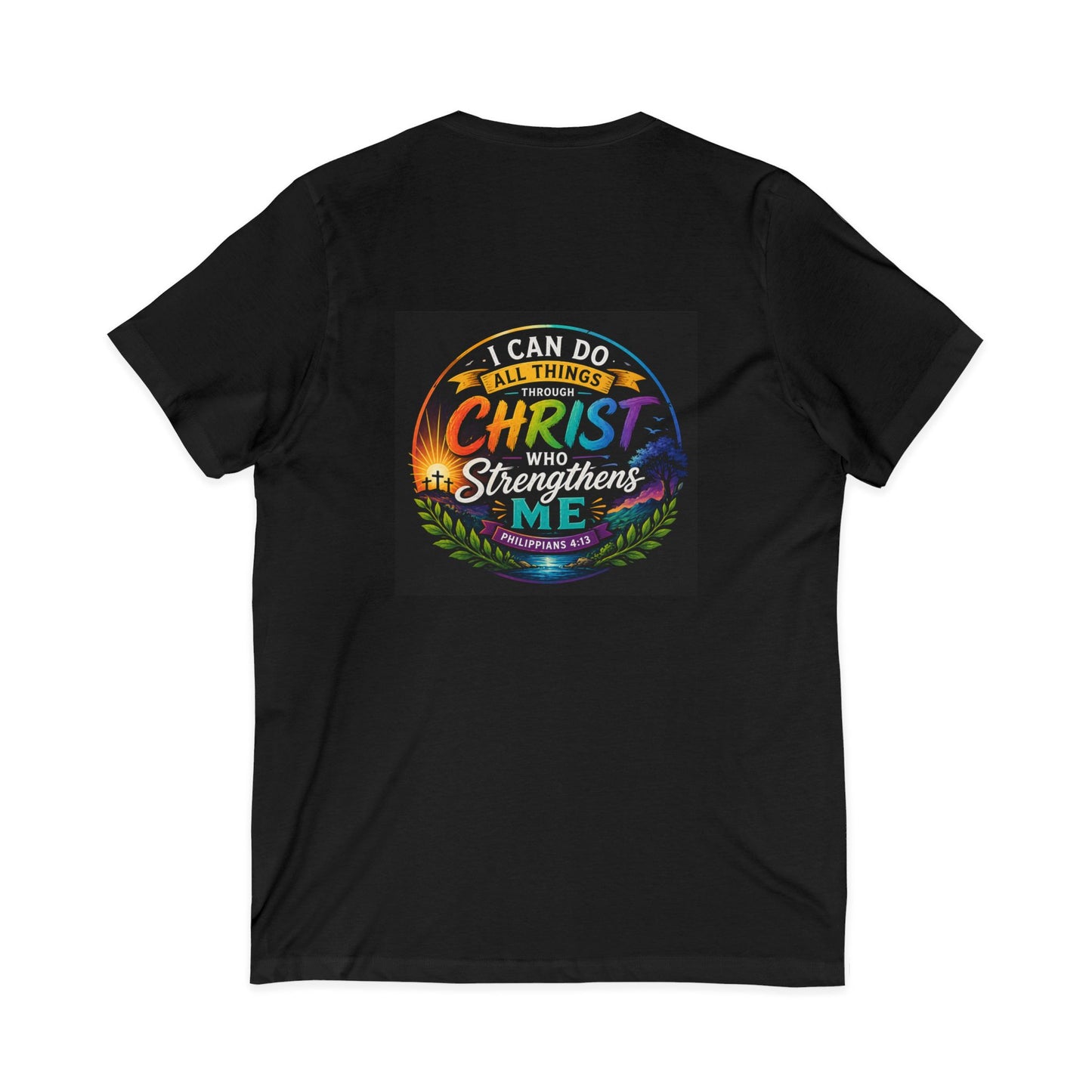 Christian V-Neck Tee – "I Can Do All Things Through Christ Who Strengthens Me" Inspirational Shirt