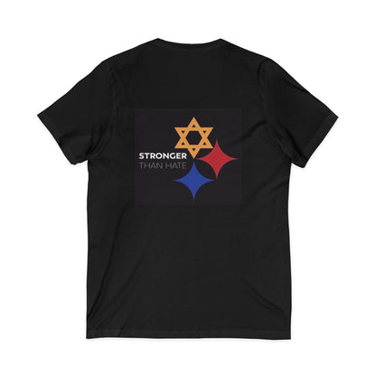Classic V-Neck Tee with Small Gold & Navy Crest Chest Logo