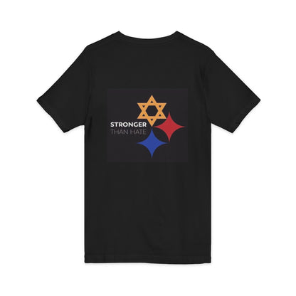 Classic V-Neck Tee with Small Gold & Navy Crest Chest Logo
