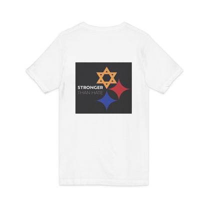 Classic V-Neck Tee with Small Gold & Navy Crest Chest Logo