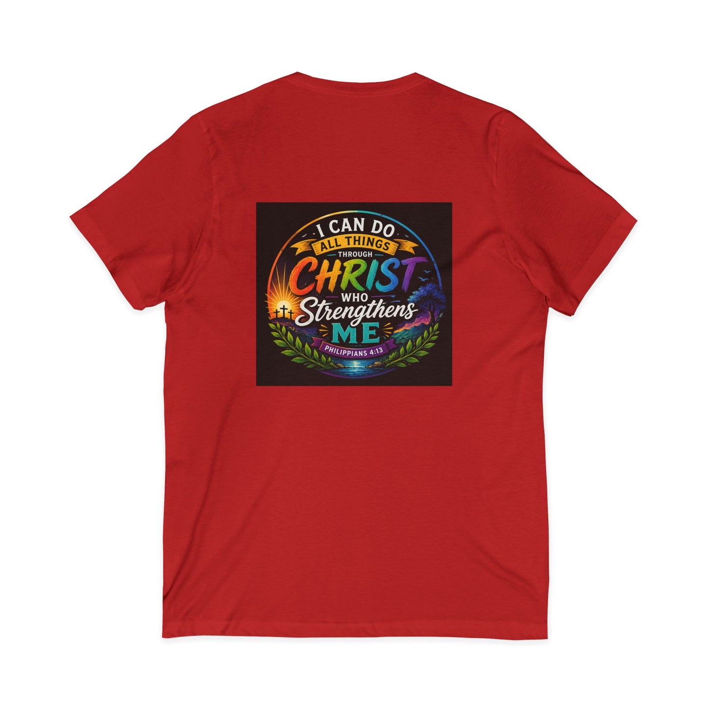 Christian V-Neck Tee – "I Can Do All Things Through Christ Who Strengthens Me" Inspirational Shirt