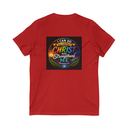Christian V-Neck Tee – "I Can Do All Things Through Christ Who Strengthens Me" Inspirational Shirt