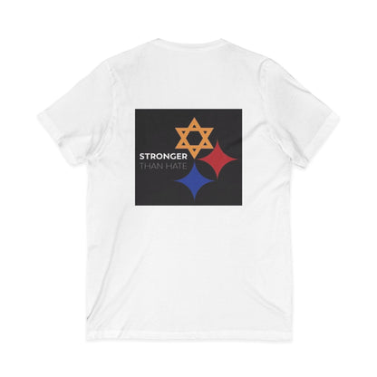 Classic V-Neck Tee with Small Gold & Navy Crest Chest Logo