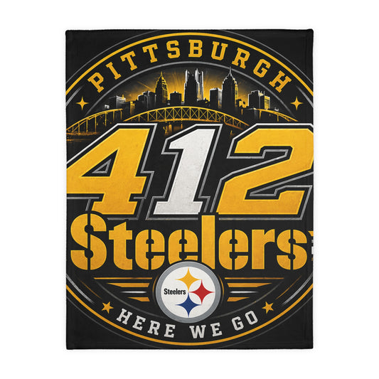 Pittsburgh 412 Steelers Velveteen Microfiber Blanket – ‘Here We Go’ Team Logo Throw