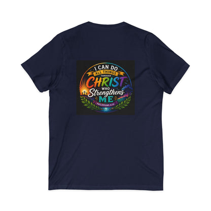Christian V-Neck Tee – "I Can Do All Things Through Christ Who Strengthens Me" Inspirational Shirt